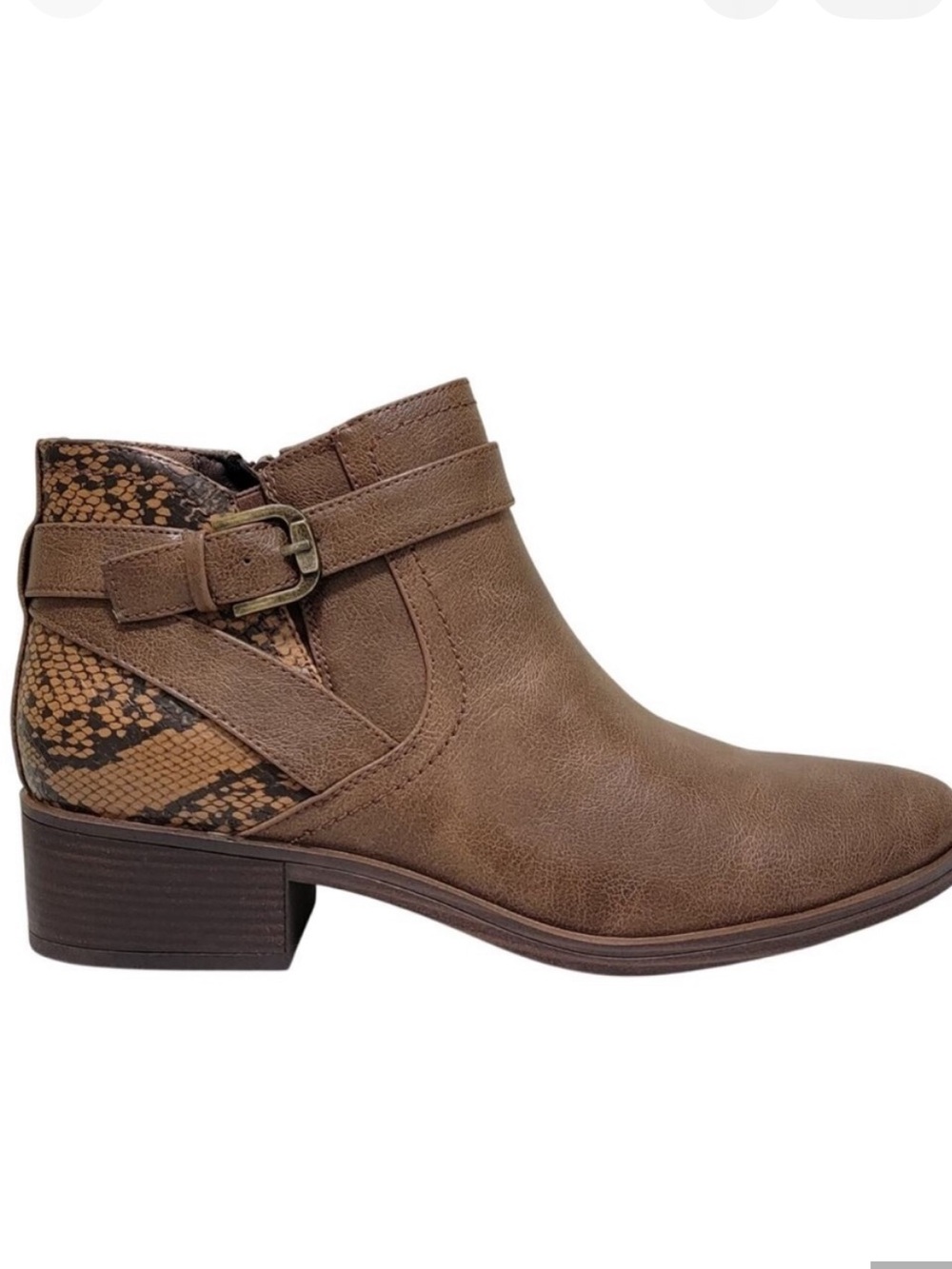 Baretraps Brown Ankle Boots with Snake Print Accent